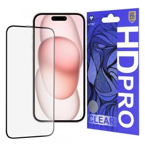 Folie de protectie Ecran Lito HD Pro Clear pentru Apple iPhone 15, Sticla securizata, Full Glue, Neagra