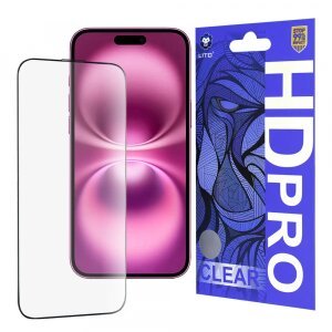Folie de protectie Ecran Lito HD Pro Clear pentru Apple iPhone 16 Plus, Sticla securizata, Full Glue, Neagra