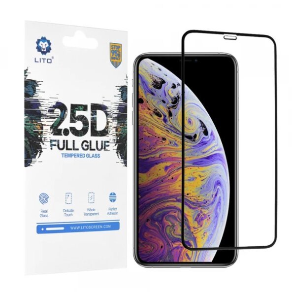 Folie de protectie Ecran Lito pentru Apple iPhone 11 Pro Max / XS Max, Sticla securizata, Full Glue, 2.5D, Neagra