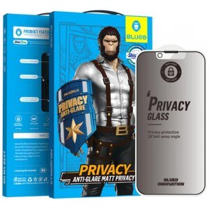 Folie de protectie Ecran Matte Privacy Blueo Anti-Peep pentru Apple iPhone 14 Plus / 13 Pro Max, Sticla securizata, Full Glue
