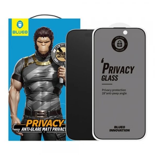 Folie de protectie Ecran Matte Privacy Blueo Anti-Peep pentru Apple iPhone 16 / 15, Sticla securizata, Full Glue
