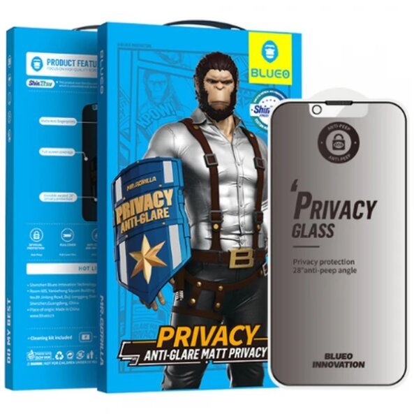 Folie de protectie Ecran Matte Privacy Blueo Anti-Peep pentru Apple iPhone 16e / 14 / 13 Pro / 13, Sticla securizata, Full Glue