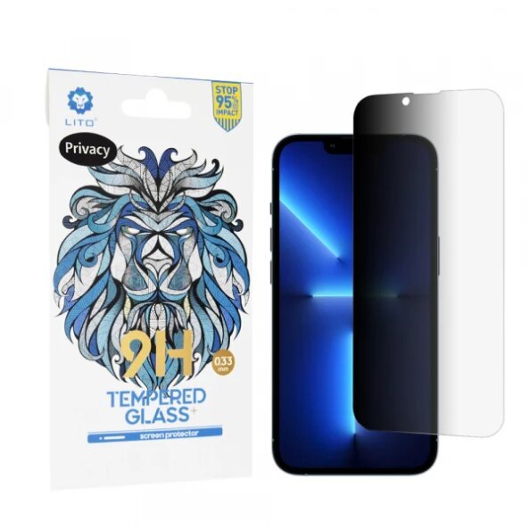 Folie de protectie Ecran Privacy Lito Classic pentru Apple iPhone 14 Plus / 13 Pro Max, Sticla securizata, Full Glue, 2.5D