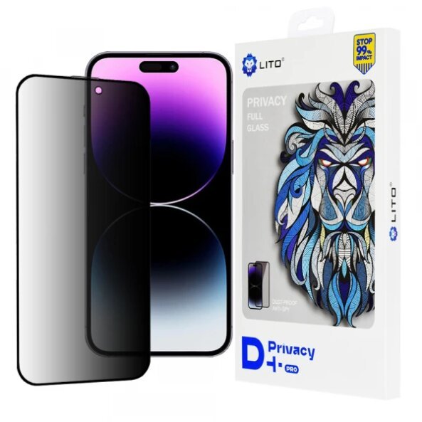 Folie de protectie Ecran Privacy Lito D+ Pro pentru Apple iPhone 14 Pro Max, Sticla securizata, Full Glue