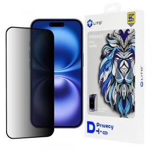 Folie de protectie Ecran Privacy Lito D+ Pro pentru Apple iPhone 16, Sticla securizata, Full Glue