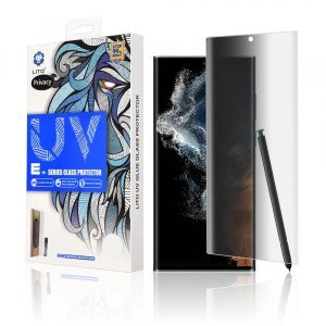 Folie de protectie Ecran Privacy Lito pentru Samsung Galaxy S22 Ultra 5G S908, Sticla securizata, UV Glue, 3D
