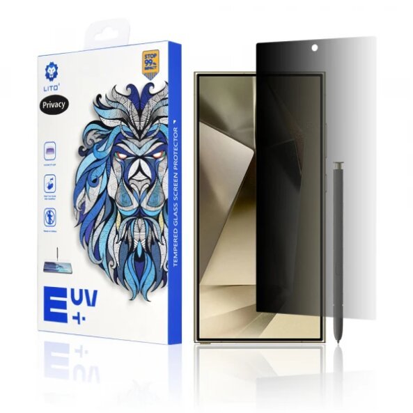 Folie de protectie Ecran Privacy Lito pentru Samsung Galaxy S24 Ultra S928, Sticla securizata, UV Glue, 3D