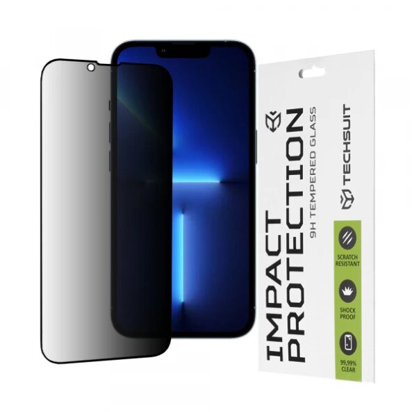 Folie de protectie Ecran Privacy Techsuit pentru Apple iPhone 14 Plus / 13 Pro Max, Sticla securizata, Full Glue, 111D