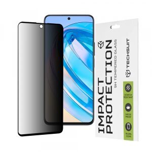 Folie de protectie Ecran Privacy Techsuit pentru Honor X8a / X8 4G, Sticla securizata, Full Glue, 111D