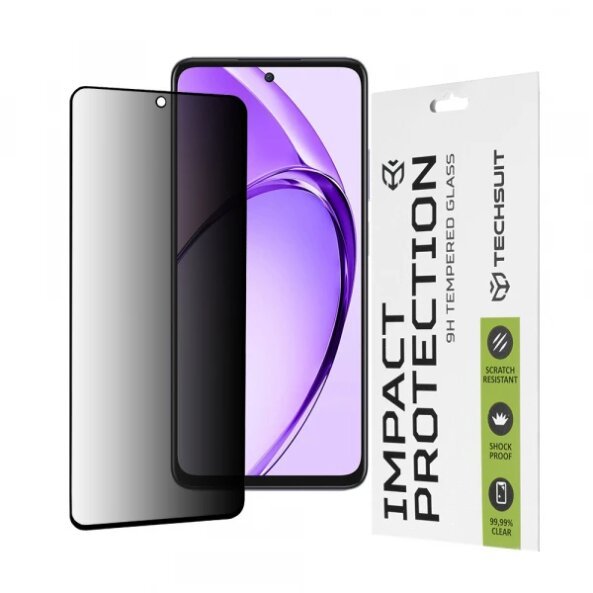 Folie de protectie Ecran Privacy Techsuit pentru Oppo A80, Sticla securizata, Full Glue, 111D