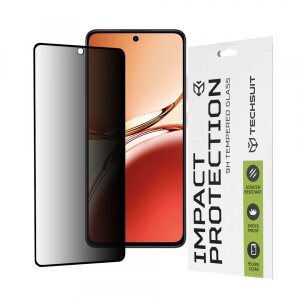 Folie de protectie Ecran Privacy Techsuit pentru Oppo Reno12 FS 5G / Reno12 FS 4G / Reno12 F 4G / Reno12 F, Sticla securizata, Full Glue, 111D
