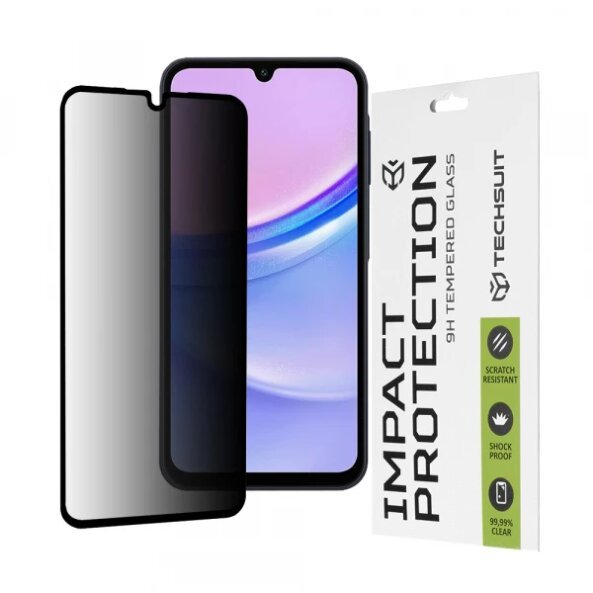 Folie de protectie Ecran Privacy Techsuit pentru Samsung Galaxy M15 / A15 5G A156 / A15 A155, Sticla securizata, Full Glue, 111D