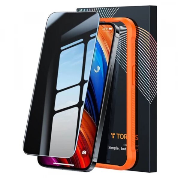 Folie de protectie Ecran Privacy Torras GlassGo Epic pentru Apple iPhone 15 Pro, Sticla securizata, Full Glue