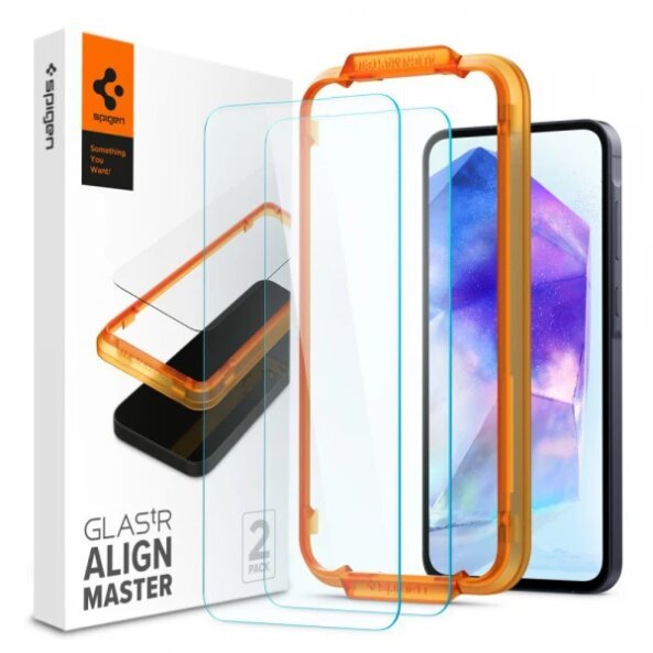 Folie de protectie Ecran Spigen GlastR Align Master pentru Samsung Galaxy A55 5G A556, Sticla securizata, Full Glue, Set 2 bucati