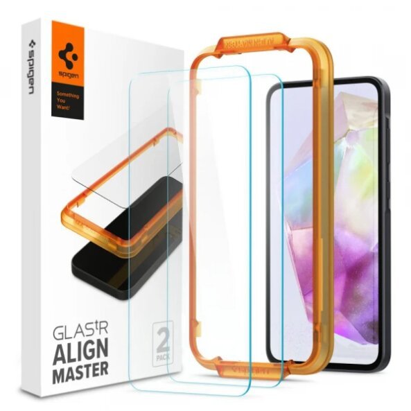 Folie de protectie Ecran Spigen GlastR Align Master pentru Samsung Galaxy M35 / A35 5G A356, Sticla securizata, Full Glue, Set 2 bucati