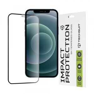 Folie de protectie Ecran Techsuit pentru Apple iPhone 12 Pro Max, Sticla securizata, Full Glue, 111D, Neagra