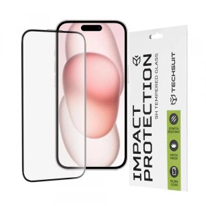 Folie de protectie Ecran Techsuit pentru Apple iPhone 16 / 15, Sticla securizata, Full Glue, 111D, Neagra