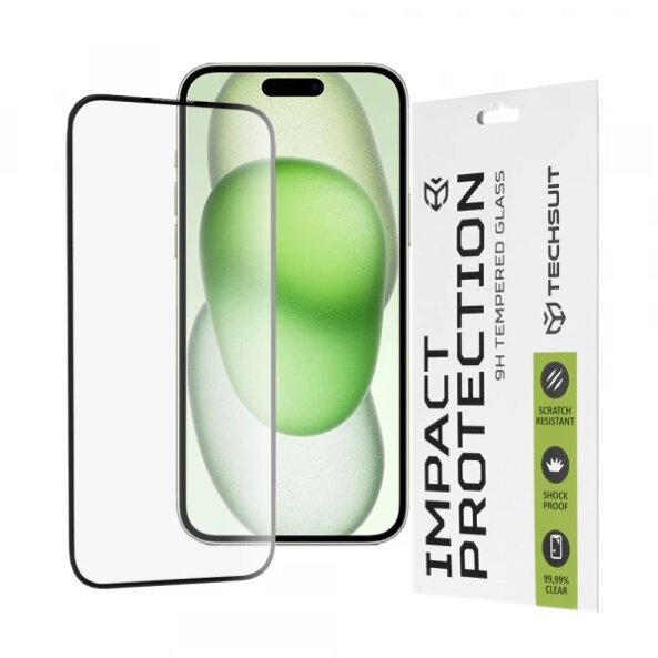 Folie de protectie Ecran Techsuit pentru Apple iPhone 16 Plus / 15 Plus, Sticla securizata, Full Glue, 111D, Neagra