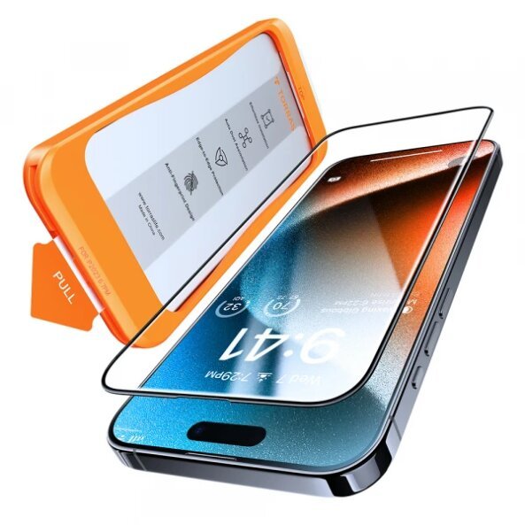 Folie de protectie Ecran Torras GlassGo pentru Apple iPhone 15 Pro Max, Sticla securizata, Full Glue, Neagra