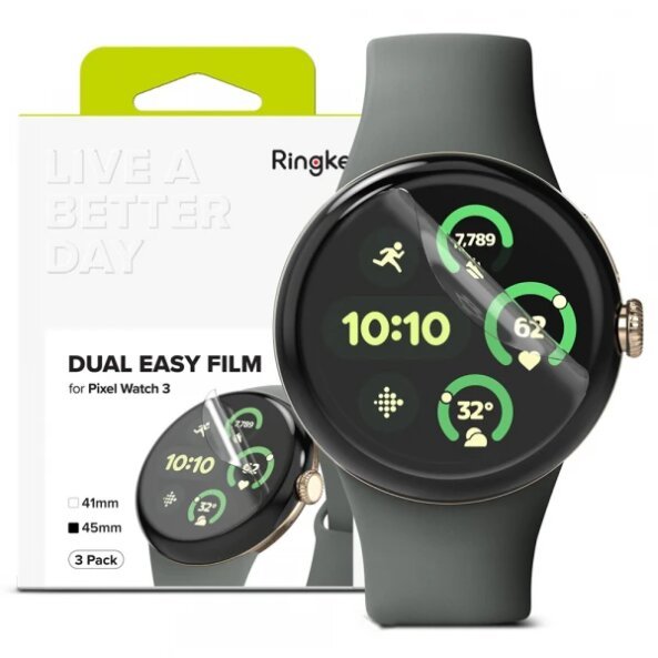 Folie Protectie Ringke Dual Easy pentru Google Pixel Watch 3 45mm, Set 3 bucati, Plastic
