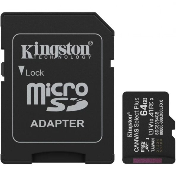 Card Memorie microSDXC Kingston Canvas Select Plus Android A1, 64Gb, Clasa 10 / UHS-1 U1, Cu Adaptor SDCS3/64GB 
