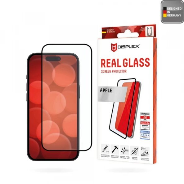 Folie de protectie Ecran Displex Real Glass pentru Apple iPhone 16 Plus / 15 Plus / 15 Pro Max, Sticla Securizata, Full Glue, Neagra