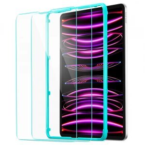 Folie de protectie Ecran ESR pentru Apple iPad Pro 12.9 (2022) / Pro 12.9 (2021) / Pro 12.9 (2020), Sticla Securizata, Full Glue, Set 2 bucati