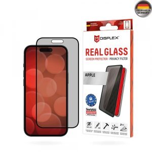 Folie de protectie Ecran Privacy Displex Real Glass pentru Apple iPhone 16 Plus, Sticla Securizata, Full Glue