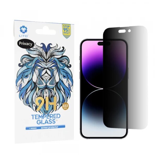 Folie de protectie Ecran Privacy Lito Classic pentru Apple iPhone 14 Pro Max, Sticla Securizata, Full Glue, 2.5D