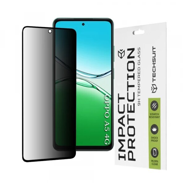 Folie de protectie Ecran Privacy Techsuit pentru Oppo A5 4G, Sticla Securizata, Full Glue, 111D