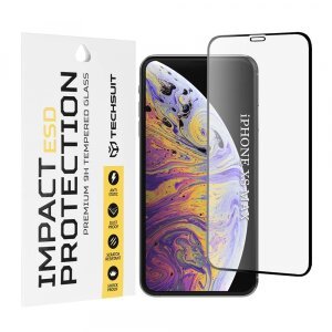 Folie de protectie Ecran Techsuit pentru Apple iPhone 11 Pro Max / XS Max, Sticla Securizata, Full Glue, Neagra