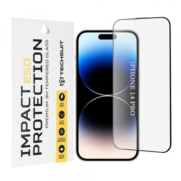 Folie de protectie Ecran Techsuit pentru Apple iPhone 14 Pro, Sticla Securizata, Full Glue, Neagra