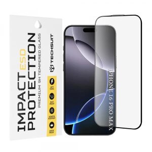 Folie de protectie Ecran Techsuit pentru Apple iPhone 16 Pro Max, Sticla Securizata, Full Glue, Neagra