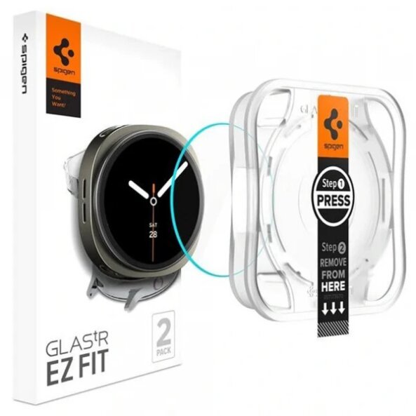 Folie Protectie Spigen GlastR EZ FIT pentru Samsung Galaxy Watch8 44mm, Set 2 bucati, Sticla Securizata