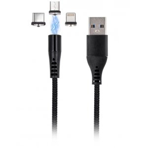 Cablu Incarcare USB-A - Lightning / microUSB / USB-C MaXlife MXUC-02-2 3in1, 18W, 1m, Negru