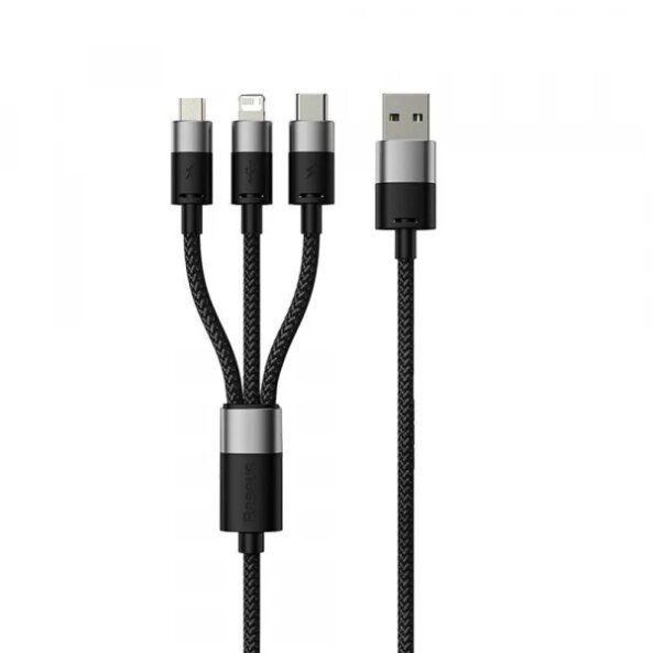 Cablu Incarcare USB-A - Lightning / microUSB / USB-C Baseus StarSpeed 3in1, 20W, 0.6m, Negru P10319900111-00 