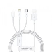 Cablu Incarcare USB-A - Lightning / microUSB / USB-C Baseus Superior 3in1 Series, 20W, 1m, Alb P10320105221-00 