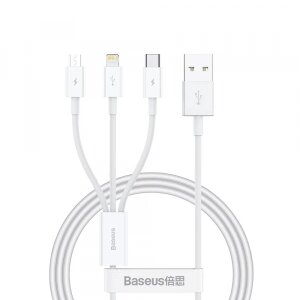 Cablu Incarcare USB-A - Lightning / microUSB / USB-C Baseus Superior 3in1 Series, 20W, 1m, Alb P10320105221-00 