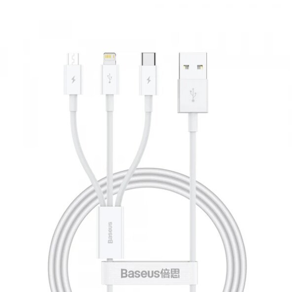 Cablu Incarcare USB-A - Lightning / microUSB / USB-C Baseus Superior 3in1 Series, 20W, 1m, Alb P10320105221-00 