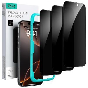 Folie de protectie Ecran Privacy ESR pentru Apple iPhone 17 Air, Sticla Securizata, Full Glue, Set 3 bucati
