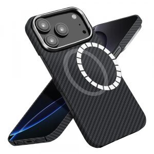 Husa MagSafe Techsuit Aramid Fiber pentru Apple iPhone 17 Pro, Neagra