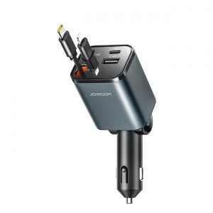 Incarcator Auto Cu Cablu USB-C / Lightning Joyroom JR-CCL05, 30W, 3A, 1 x USB-A - 1 x USB-C, Gri 