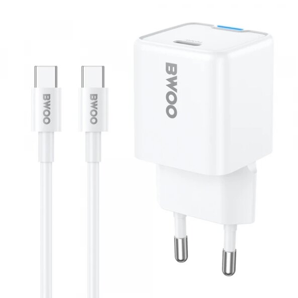 Incarcator Retea Cu Cablu USB-C BWOO CDA211, 30W, 3A, 1 x USB-C, Alb 