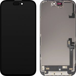 Display cu Touchscreen JK pentru Apple iPhone 16, cu Rama, Versiune LCD In-Cell, Negru 