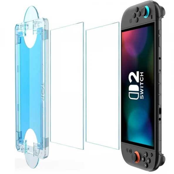 Folie de protectie Ecran Techsuit SwitchAura Applicator pentru Nintendo Switch 2, Sticla Securizata, Full Glue, Set 2 bucati