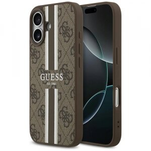 Husa MagSafe pentru Apple iPhone 17, Guess, 4G Printed Stripes, Maro