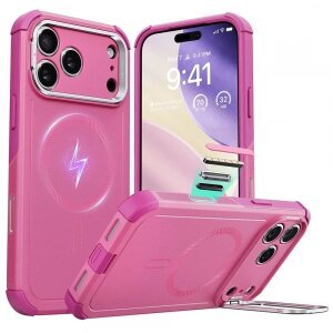 Husa MagSafe pentru Apple iPhone 17 Pro, ESR, Cyber Armor Kickstand, Roz