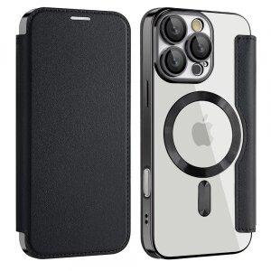 Husa MagSafe pentru Apple iPhone 17, Techsuit, SmartMag Book, Neagra