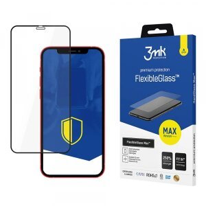 Folie de protectie Ecran 3MK FlexibleGlass Max pentru Apple iPhone 12 / 12 Pro, Sticla Flexibila, Full Glue, Neagra