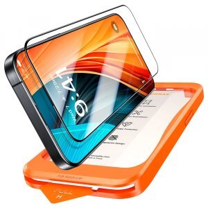 Folie de protectie Ecran Torras GlassGo Install Master pentru Apple iPhone 16 Pro Max, Sticla Securizata, Full Glue, Neagra